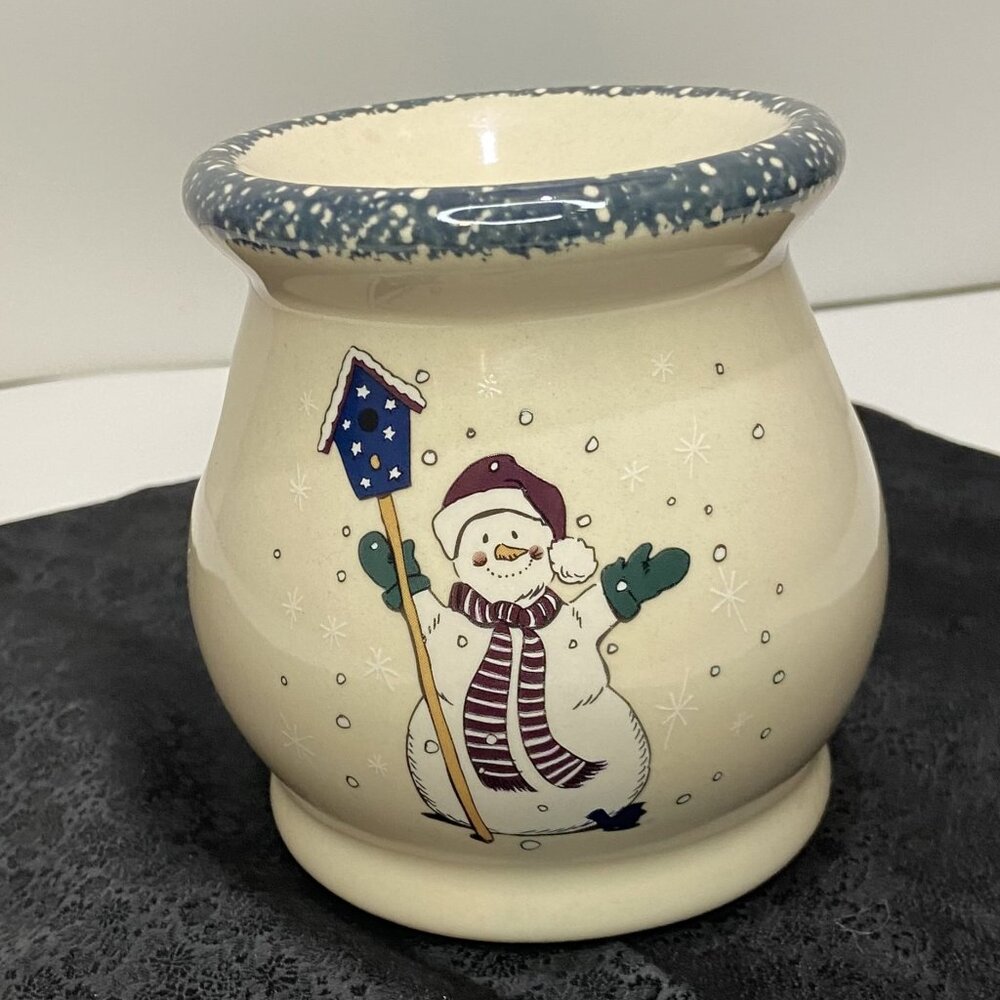 HOME AND GARDEN PARTY Stoneware 4" Snowman Tart Burner Crock 2002 USA